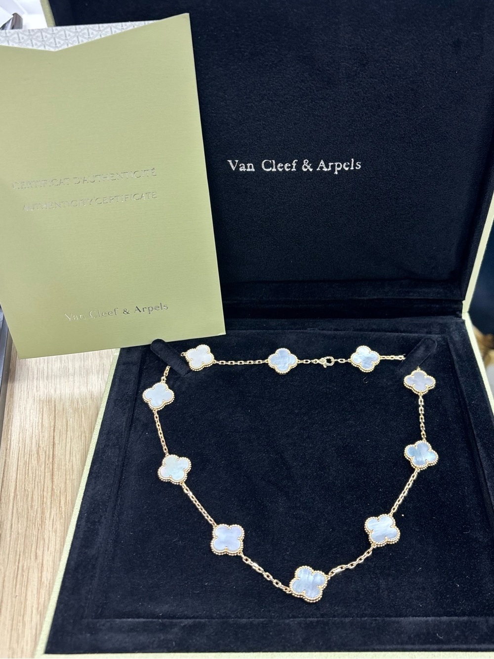 Van Cleef & Arpels Gold Necklace with White Mother-of-Pearl Clover Motifs